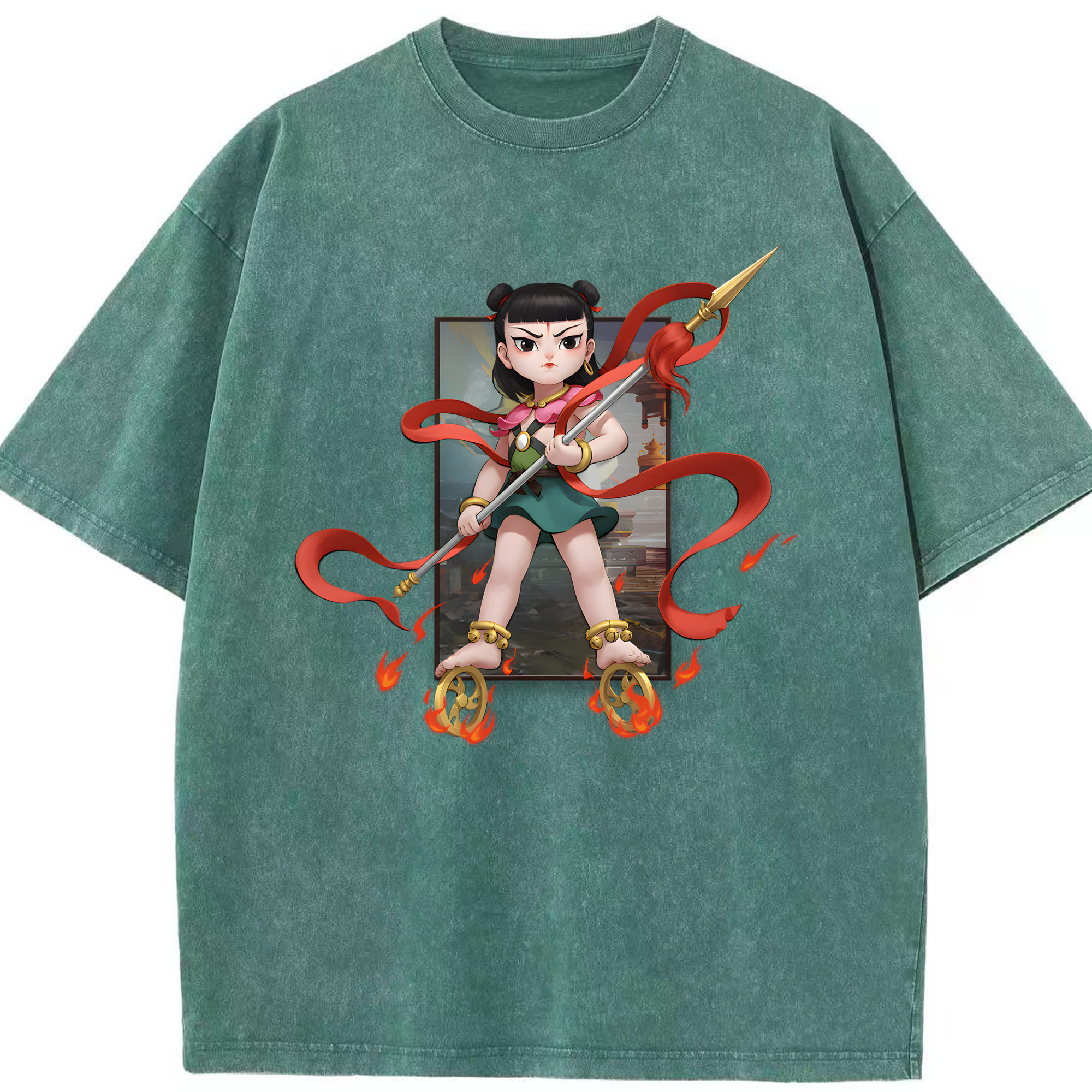 （画像用） Ne Zha 2 ナタ 魔童の大暴れ 綿100% ヴィンテージ風 半袖Tシャツ（フロントプリント）